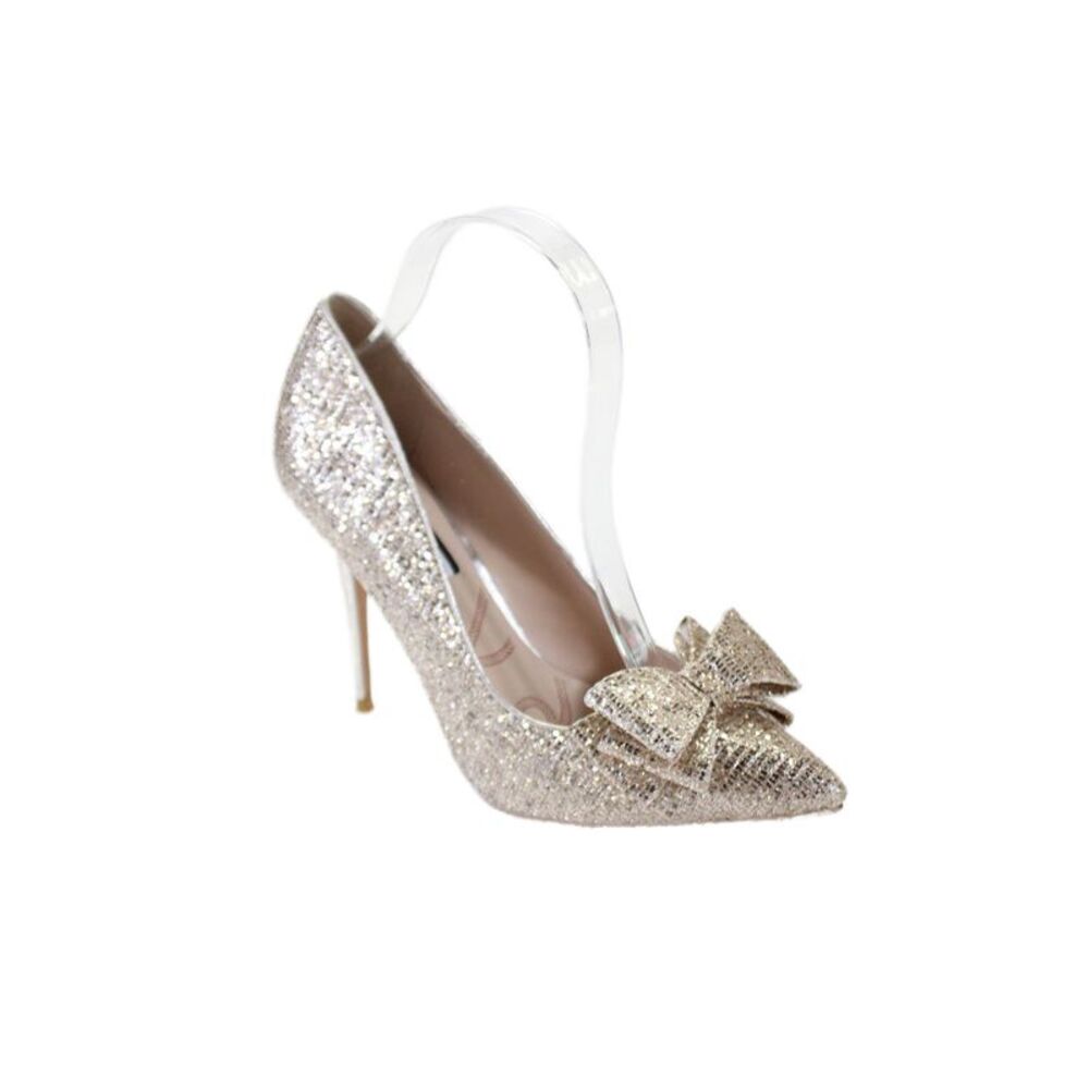 Lucy Choi Womens Bow Embellished High Heels Pumps Shoes Glittery Gold Size 8